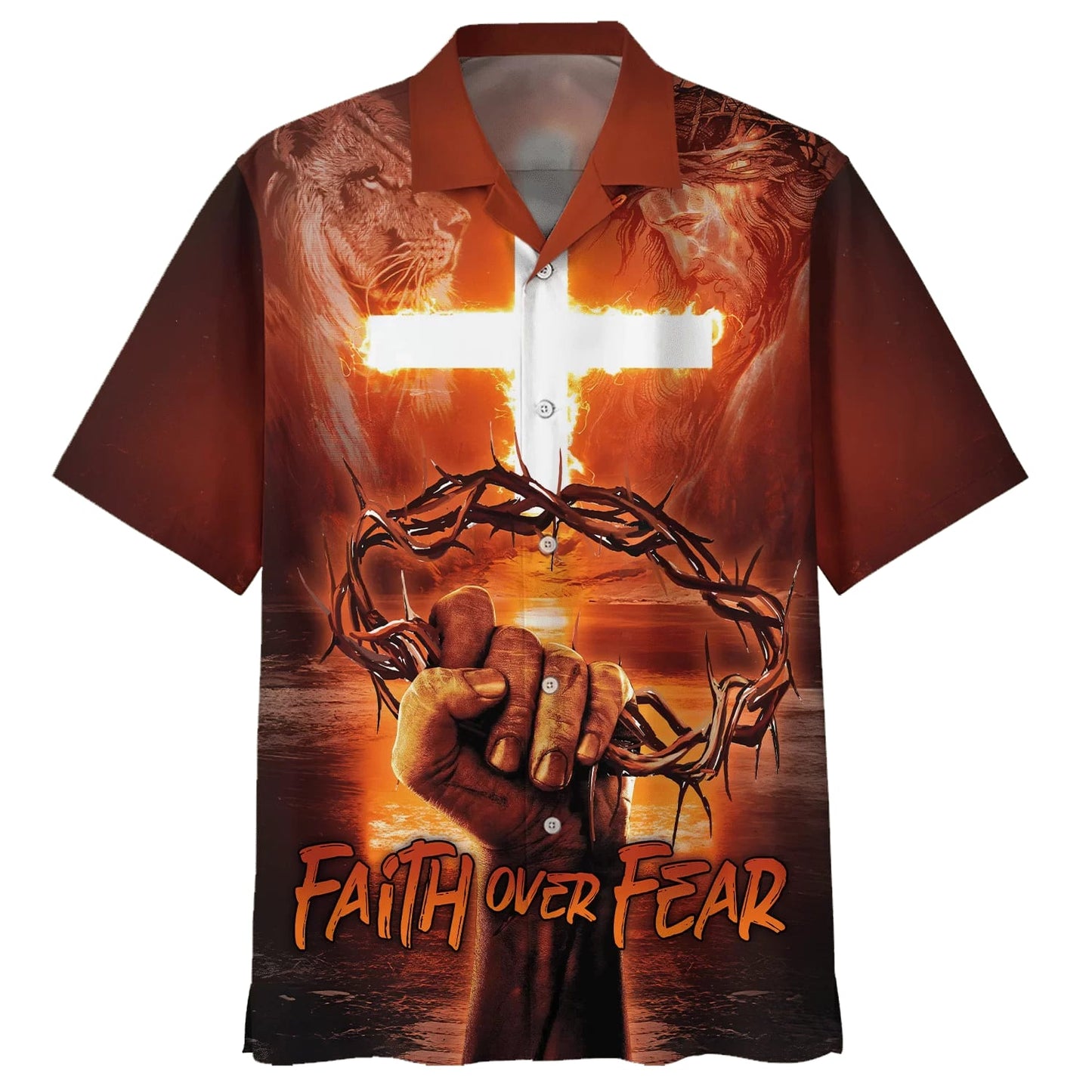Crown Of Thorns Faith Over Fear Hawaiian Shirts - Christian Hawaiian Shirt - Hawaiian Summer Shirts