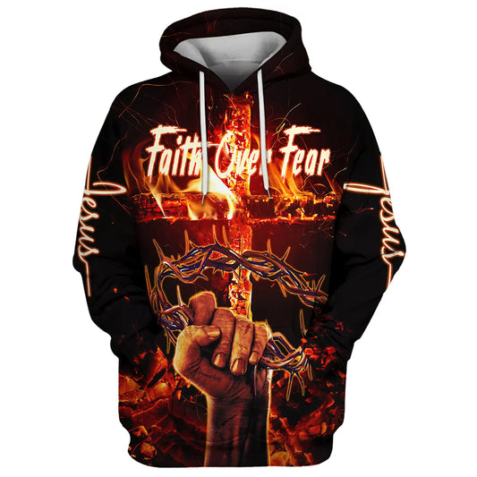 Crown Of Thorns Jesus Christ - Faith Over Fear Hoodie - Men & Women Christian Hoodie - 3D Printed Hoodie