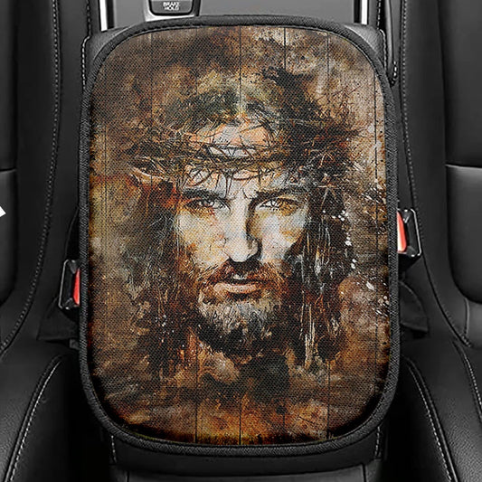 Crown Of Thorns Jesus Face Seat Box Cover, Bible Verse Car Center Console Cover, Christian Inspirational Car Interior Accessories