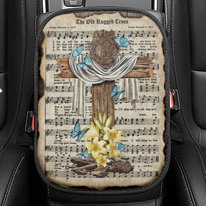 Crown Of Thorns Song Lyrics The Old Rugged Cross Seat Box Cover, Christian Car Center Console Cover, Religious Car Interior Accessories