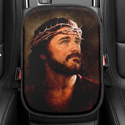 Crown Of Thorns, Stunning Jesus Artwork, Jesus Painting Car Center Console Cover, Christian Armrest Seat Cover, Bible Seat Box Cover
