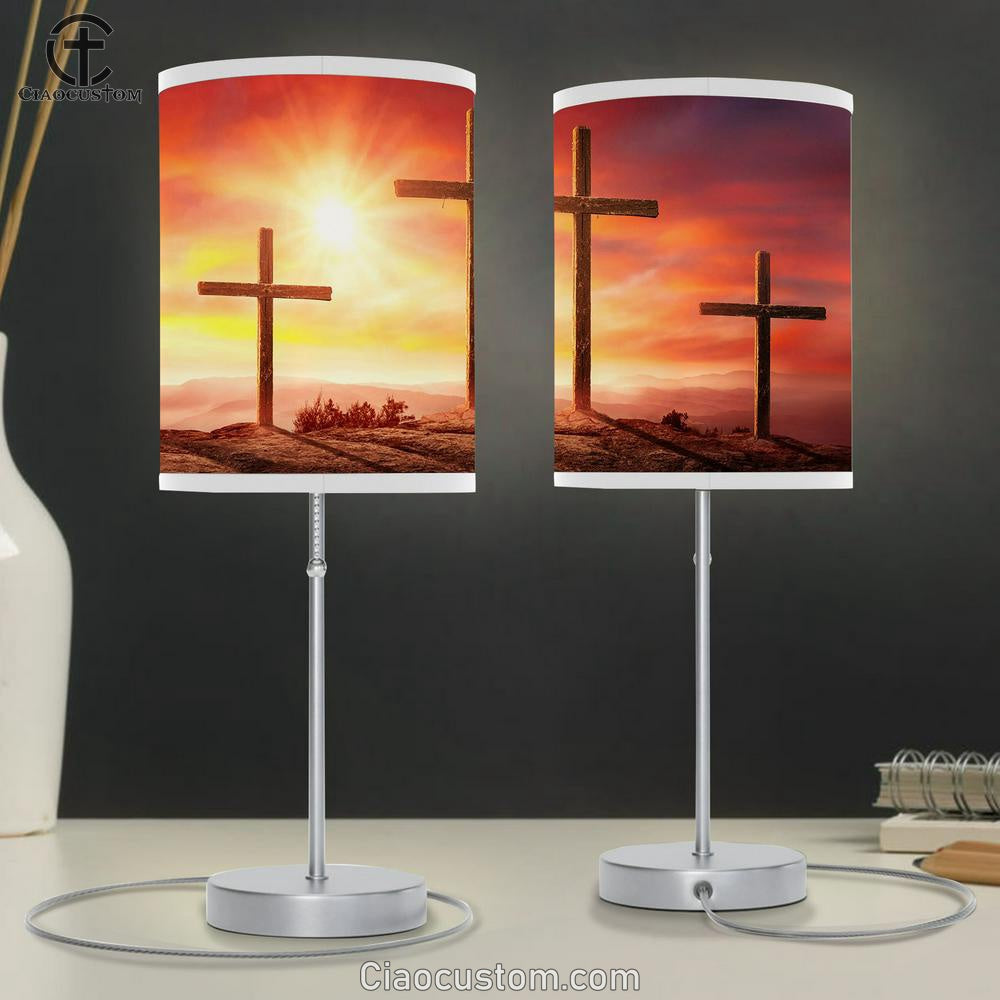 Crucifixion Jesus Christ Sunset Table Lamp Pictures - Faith Art - Christian Table Lamp For Bedroom Decor