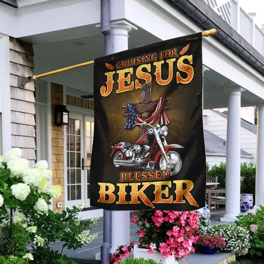 Cruising For Jesus Blessed Biker Flag - Outdoor Christian House Flag - Christian Garden Flags