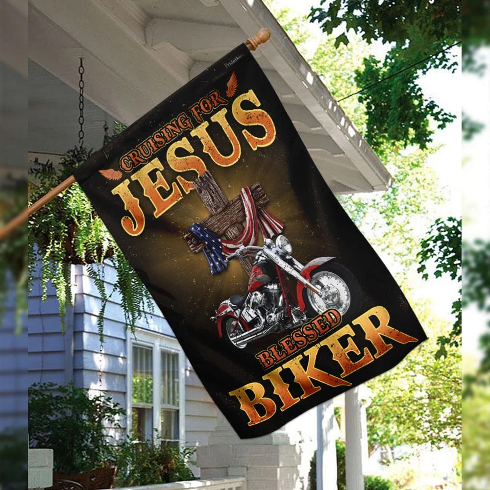 Cruising For Jesus Blessed Biker Flag - Outdoor Christian House Flag - Christian Garden Flags