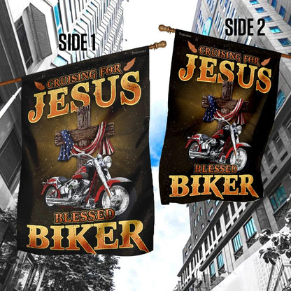 Cruising For Jesus Blessed Biker Flag - Outdoor Christian House Flag - Christian Garden Flags