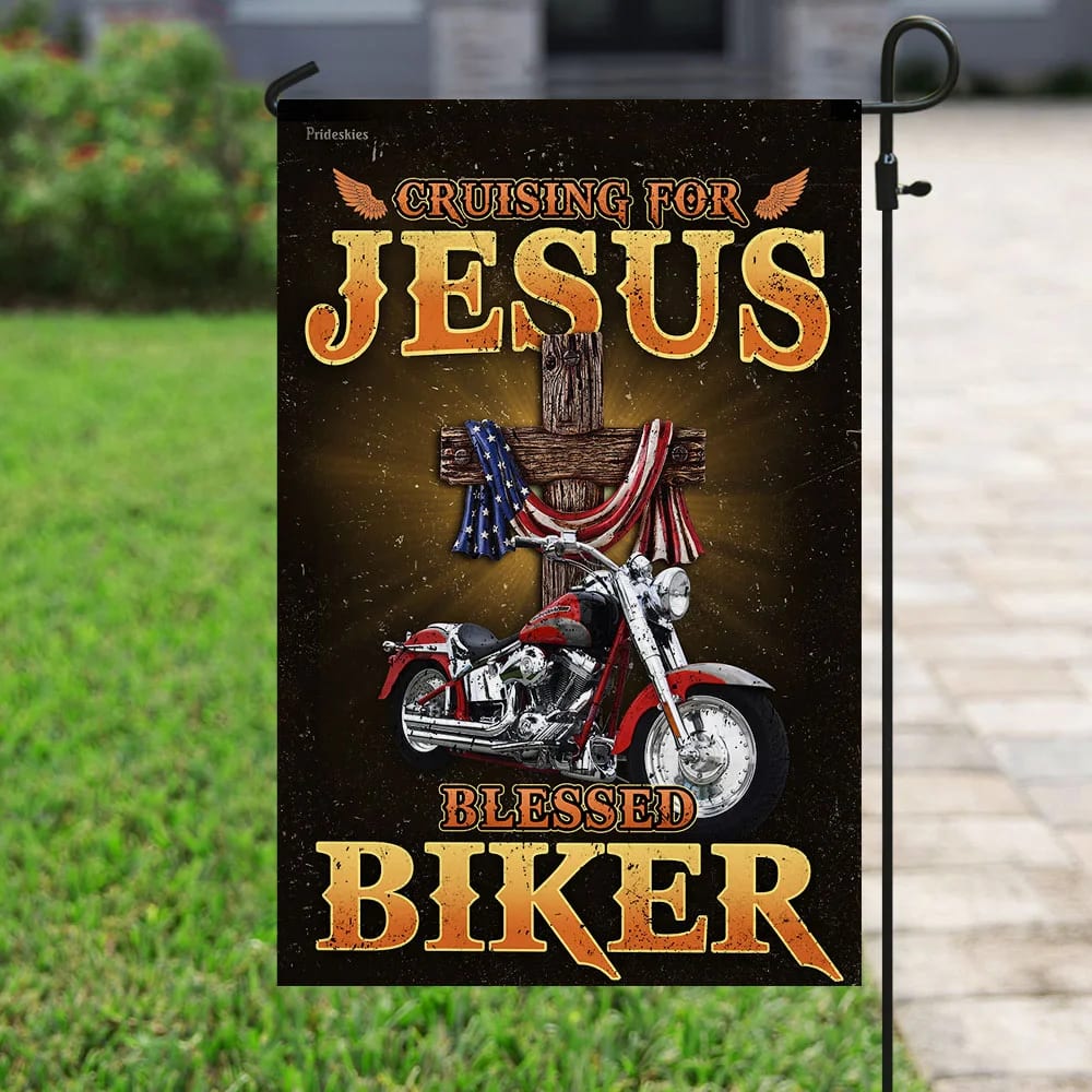 Cruising For Jesus Blessed Biker Flag - Outdoor Christian House Flag - Christian Garden Flags