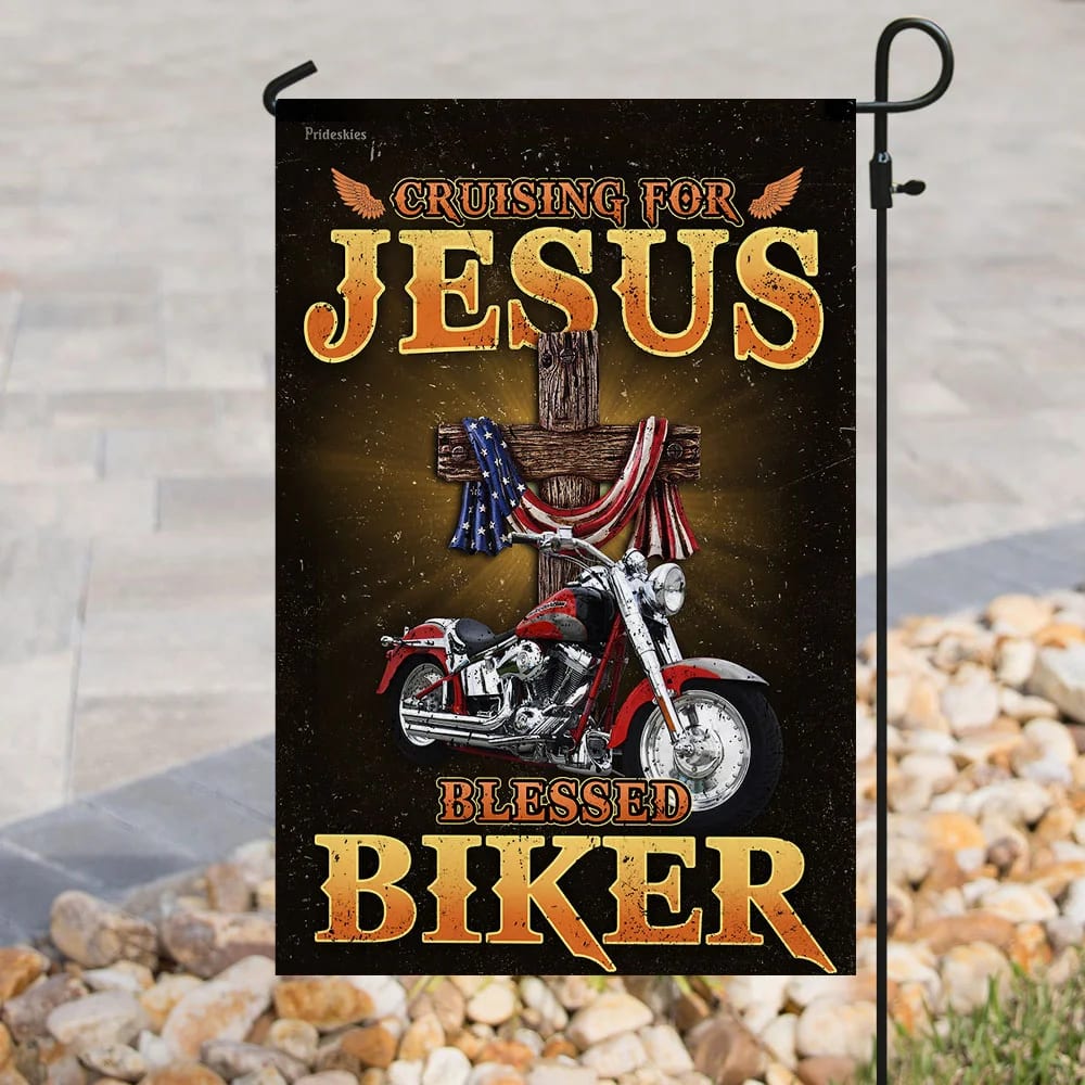 Cruising For Jesus Blessed Biker Flag - Outdoor Christian House Flag - Christian Garden Flags