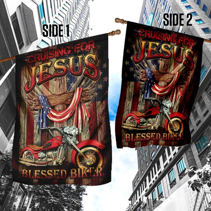 Cruising For Jesus Blessed Biker House Flags - Christian Garden Flags - Outdoor Christian Flag