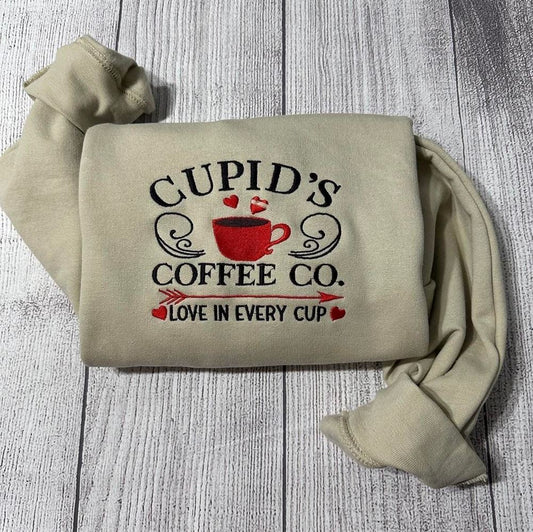 Cupid Coffee Co Embroidered Sweatshirt, Women's Embroidered Sweatshirts