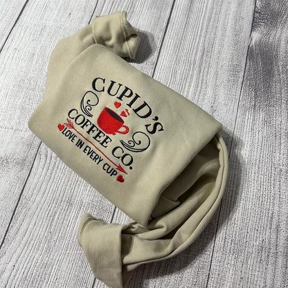 Cupid Coffee Co Embroidered Sweatshirt, Women's Embroidered Sweatshirts
