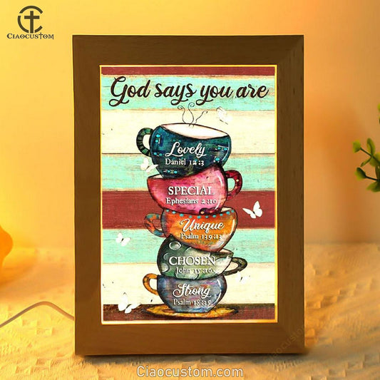 Cups Drawing, Coffee Cups, God Says You Are Frame Lamp