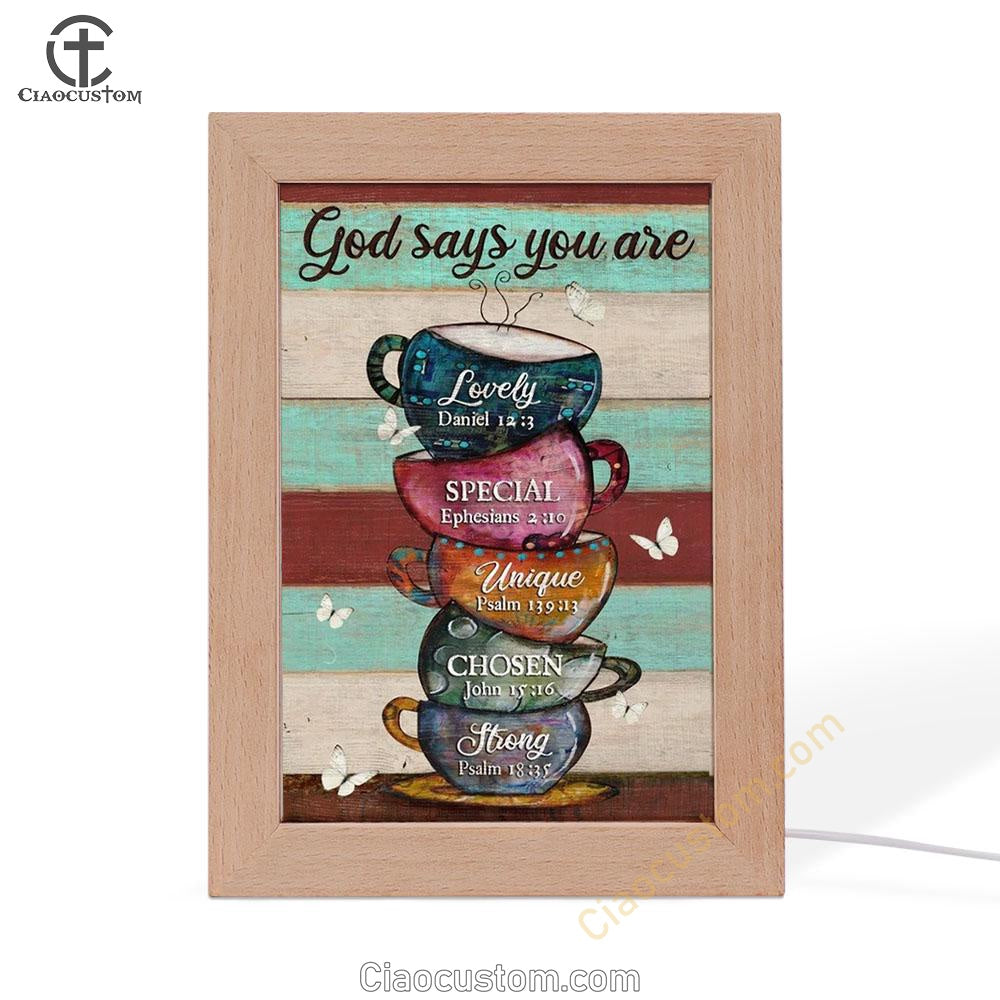 Cups Drawing, Coffee Cups, God Says You Are Frame Lamp