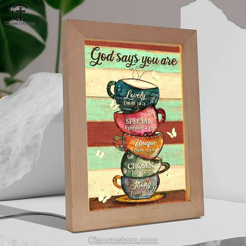 Cups Drawing, Coffee Cups, God Says You Are Frame Lamp