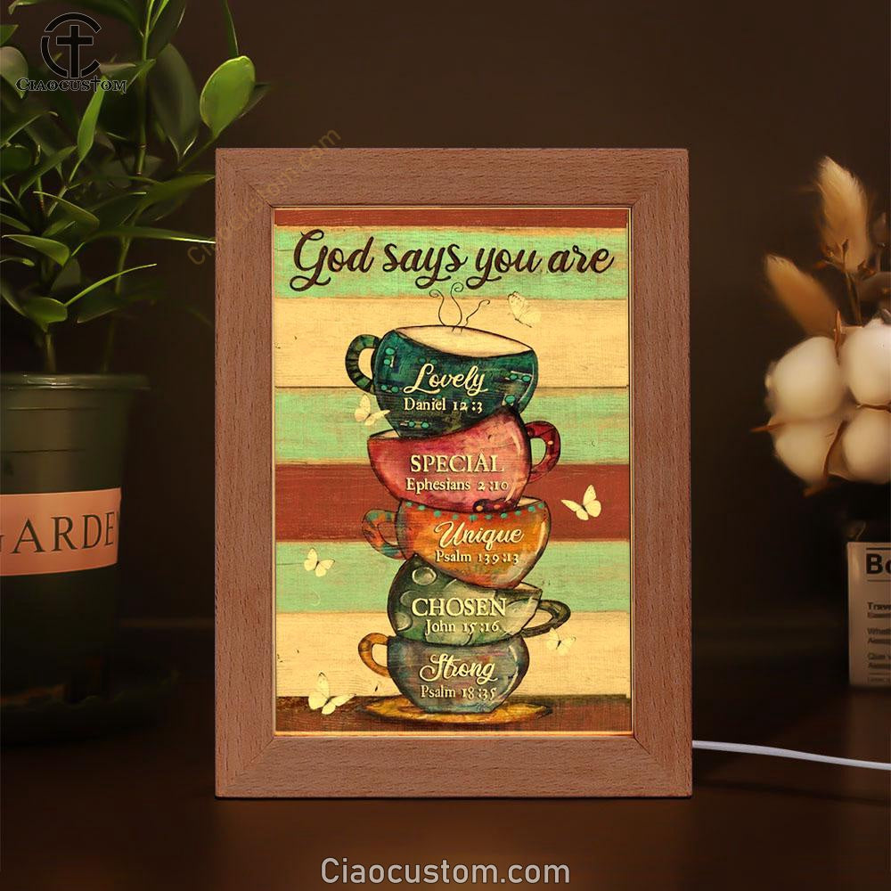 Cups Drawing, Coffee Cups, God Says You Are Frame Lamp