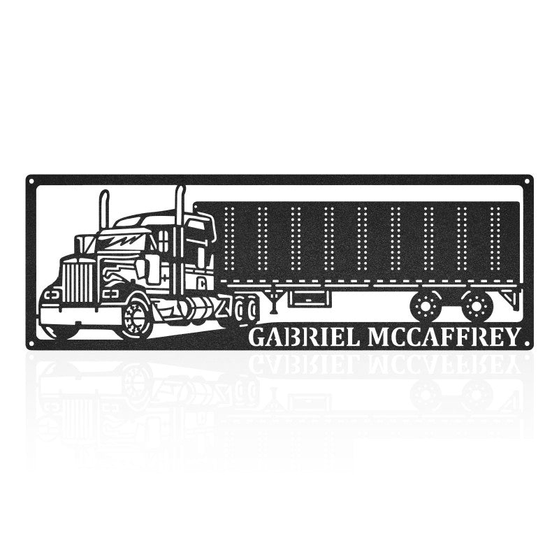 Custom 18 Wheeler Truck Metal Sign - 18 Wheeler Truck Monogram - Metal Decor Wall Art - Heavy Equipment Operator Gifts