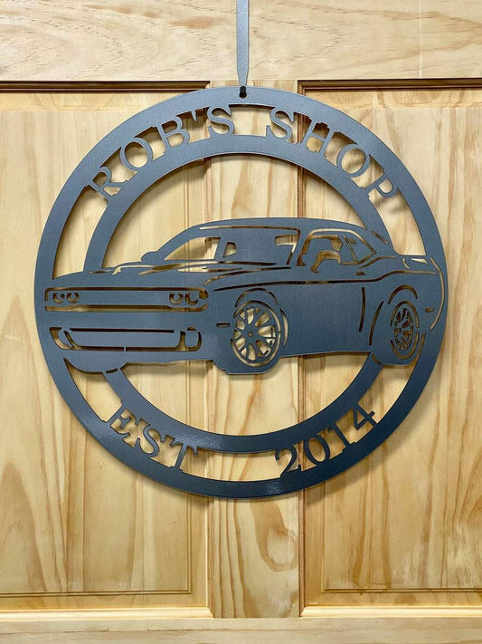 Custom 2016 Challenger Sports Car Sign - Garage Decorations - Car Sign - Metal Car Garage Wall Art - Cut Metal Sign
