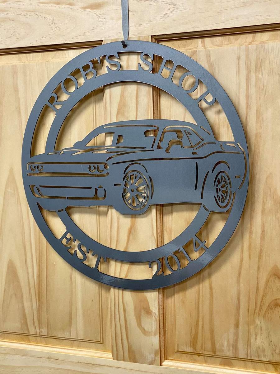Custom 2016 Challenger Sports Car Sign - Garage Decorations - Car Sign - Metal Car Garage Wall Art - Cut Metal Sign