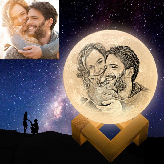 Custom 3D Print Couple Photo Moon Lamp - Personalized Engraved Moon Lamp - Gift For Daughter