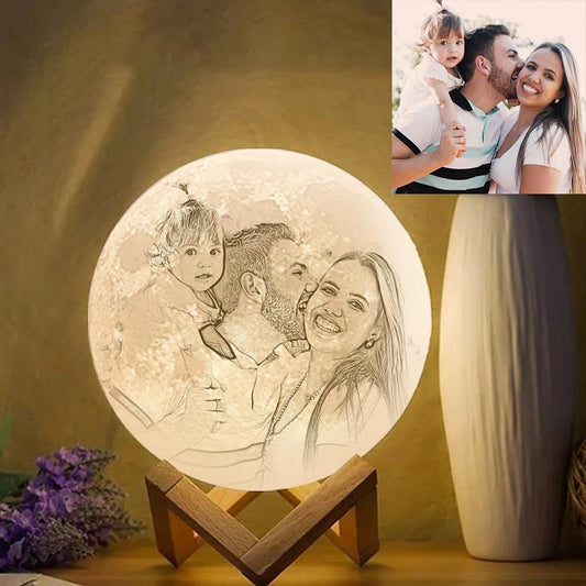 Custom 3D Printed Moon Lamp with Photo of Family - Personalized Gifts For Family - Anniversary Gift