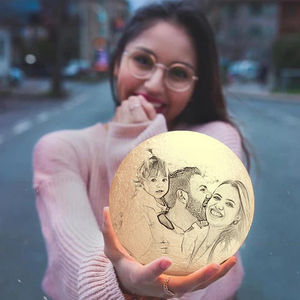 Custom 3D Printed Moon Lamp with Photo of Family - Personalized Gifts For Family - Anniversary Gift