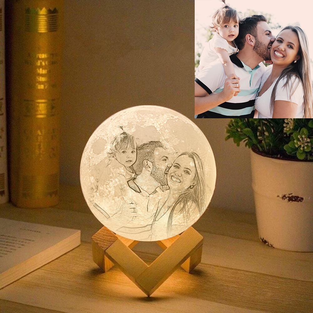 Custom 3D Printed Moon Lamp with Photo of Family - Personalized Gifts For Family - Anniversary Gift