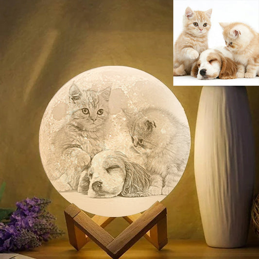 Custom 3d Pet Photo Moon Lamp - Pet Memorial Gift - Gift For Pet Lover