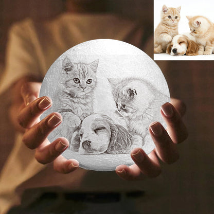 Custom 3d Pet Photo Moon Lamp - Pet Memorial Gift - Gift For Pet Lover