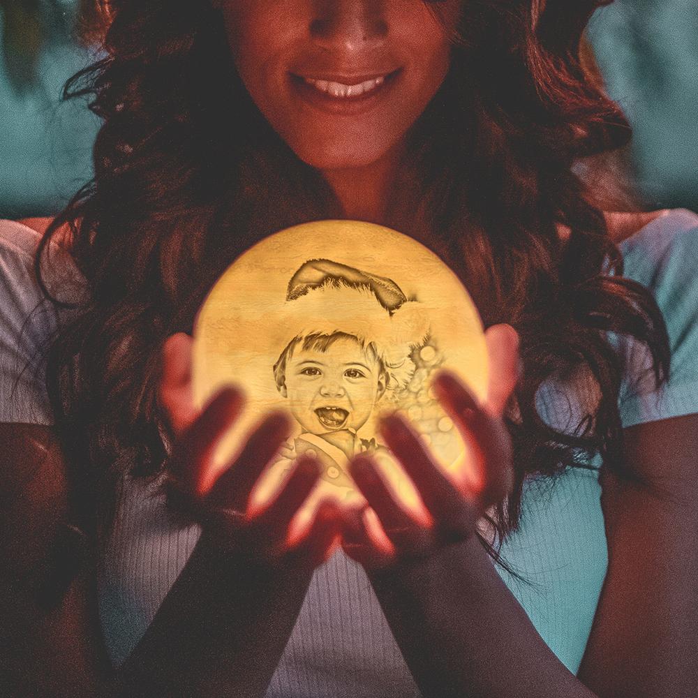 Custom 3d Printed Moon Lamp for Baby - Personalized Gift For Baby - Baby Baptism Gift