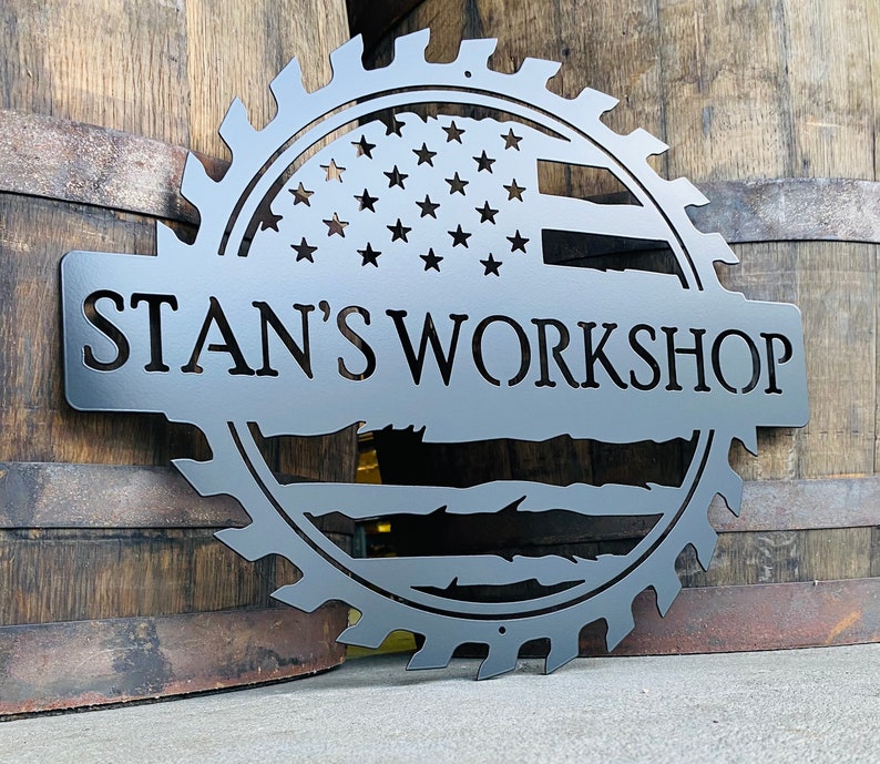 Custom American Flag Workshop Metal Sign - Metal Garage Sign - Gift for Dad - Gift for Dad