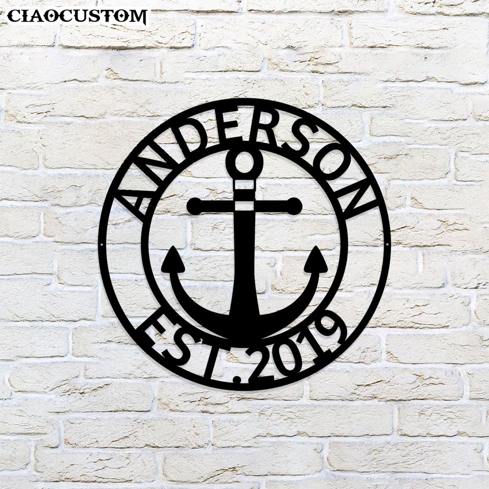 Custom Anchor EST Monogram - Metal Signs For Home - Metal Decor Wall Art