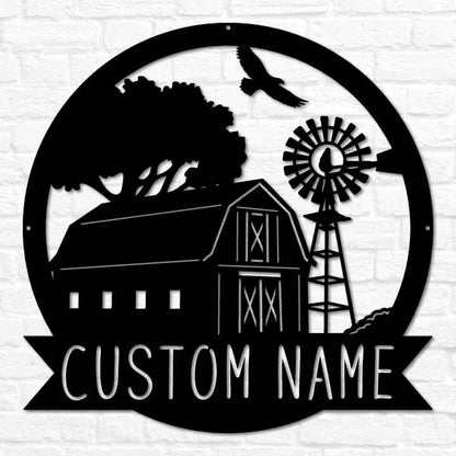 Custom Barn And Tree Metal Sign - Outdoor Decor Metal Wall Art - Metal Farm Signs