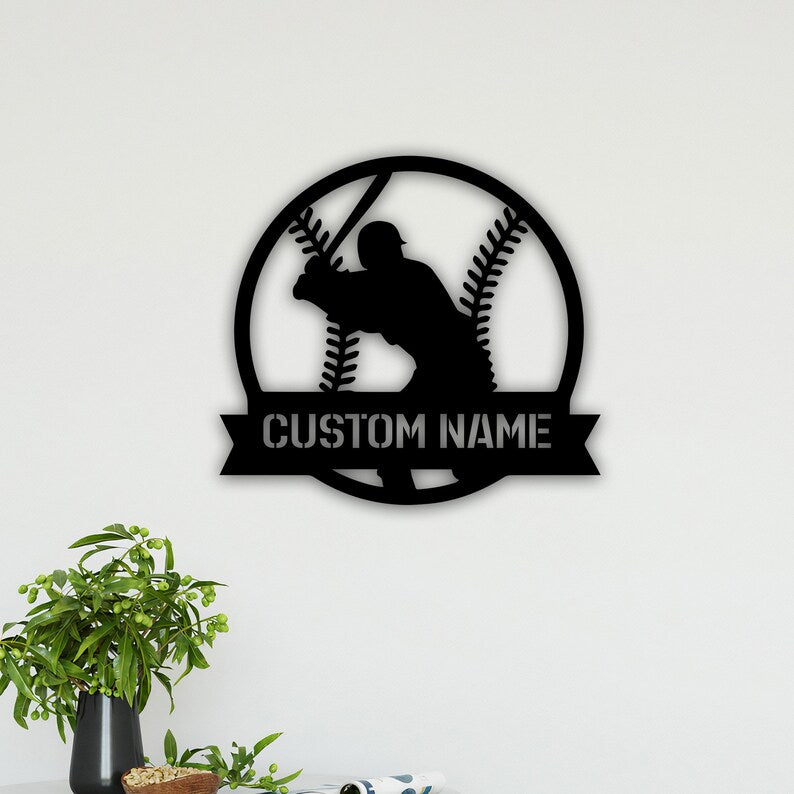 Custom Baseball Player Metal Sign - Boy Baseball Name Sign - Baseball Team Metal Wall Gift - Sport Sign For Him