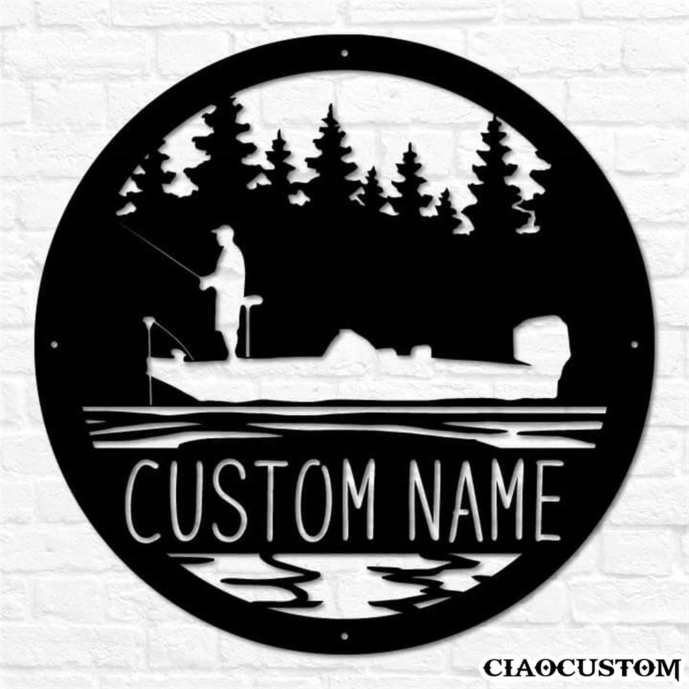 Custom Bass Fishing Metal Sign - Bass Fishing Scene Monogram - Decorative Metal Wall Art - Metal Signs For Home