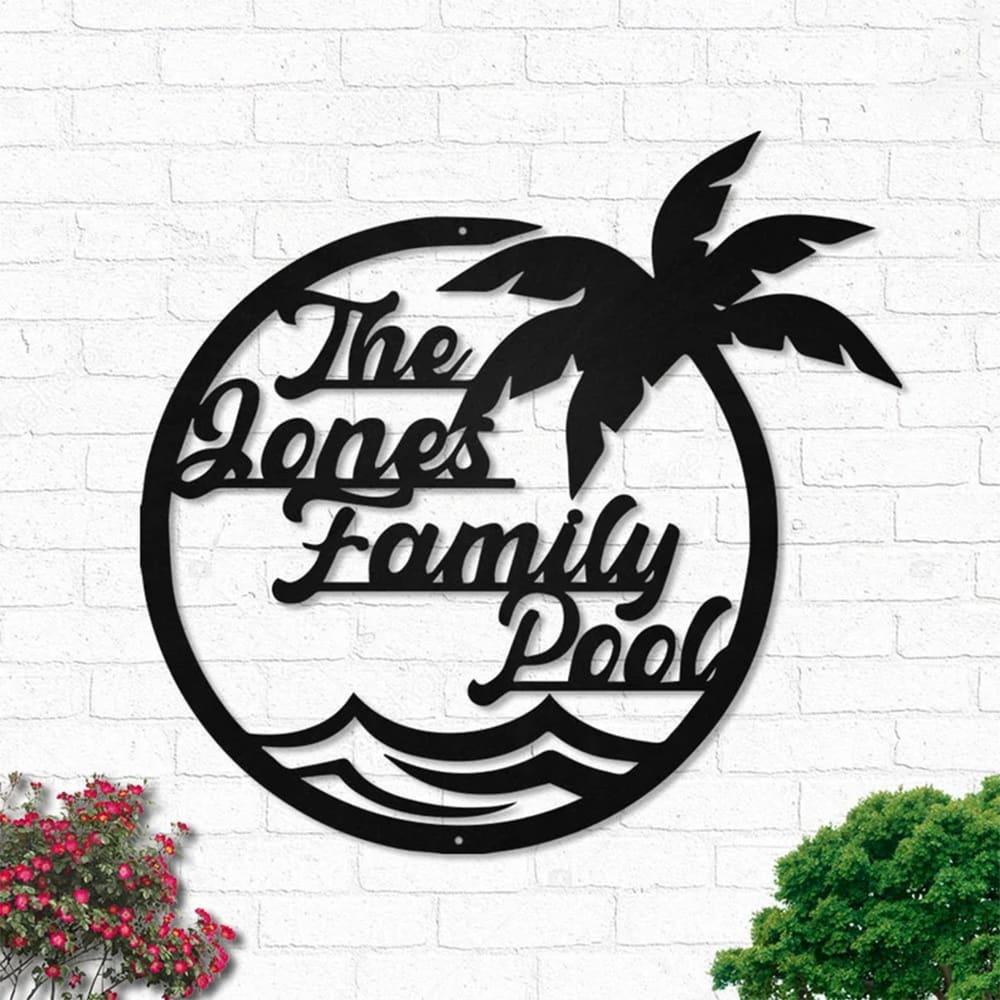 Custom Beach House Metal Wall Art - Personalized Swimming Pool Name Sign - Decoration For Living Room - Family Pool Home Decor