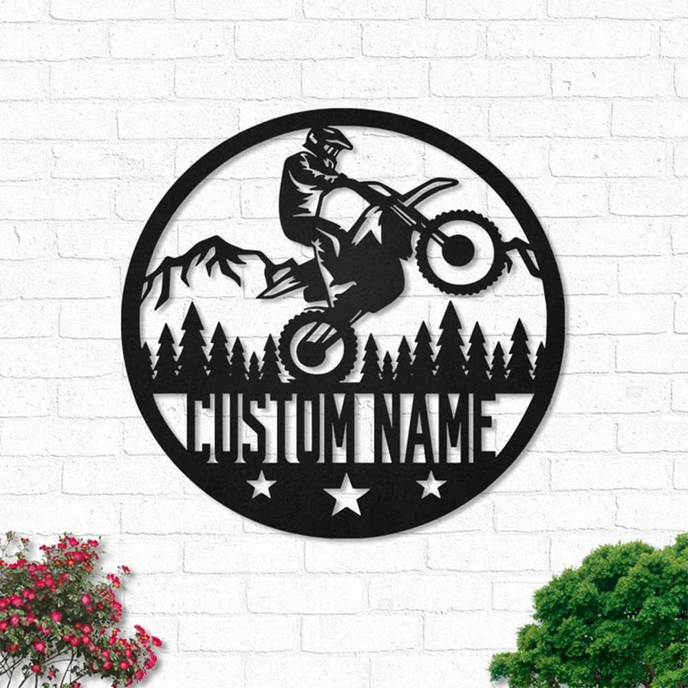 Custom Biker Metal Wall Art - Personalized Dirt Bike Name Sign - Motorcycle Home Decor