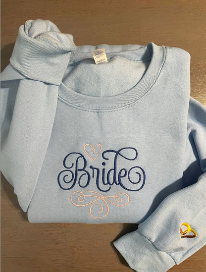 Custom Bride Embroidered Sweatshirt, Women's Embroidered Sweatshirts
