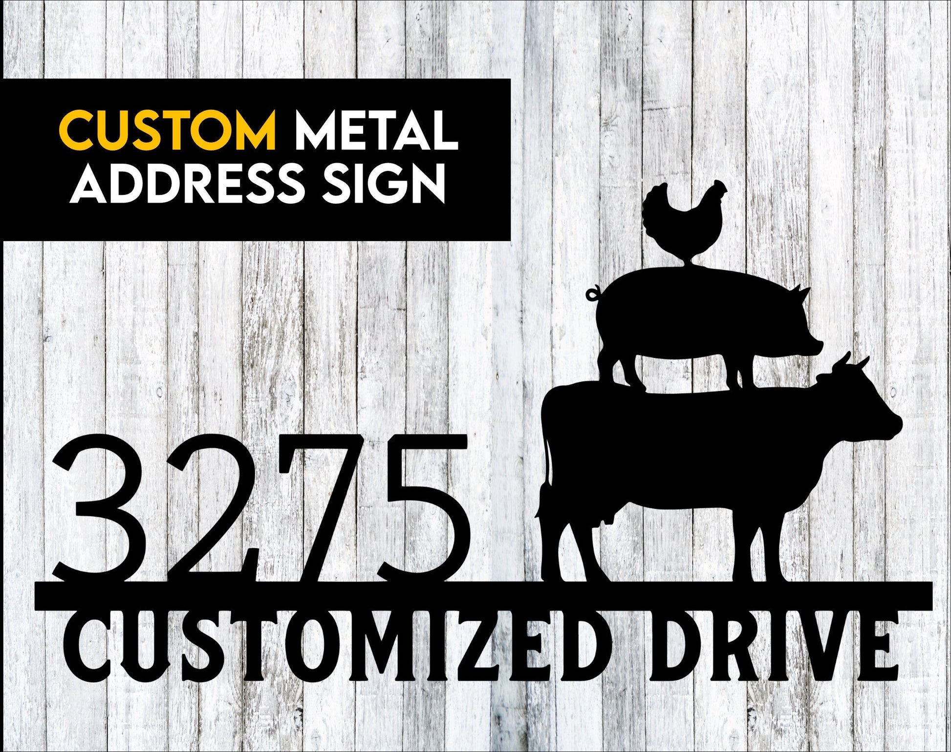 Custom Chicken Pig Cow  Metal Sign - Custom Metal Address Sign - Personalized Metal Farm Signs - Metal Farm Signs - Farmer Gifts
