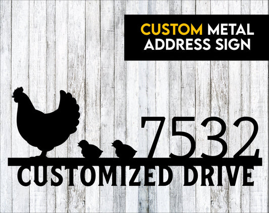 Custom Chicken With Baby Chicks Metal Sign - Custom Metal Address Sign - Metal Farm Signs - Farmer Gifts