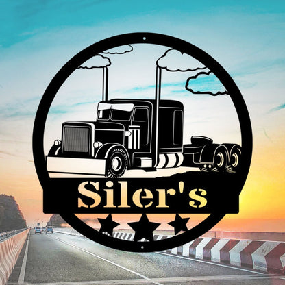 Custom Construction Big Rig Truck 18 Wheeler Diesel - Gifts For Heavy Equipment Operators - Decorative Metal Wall Art