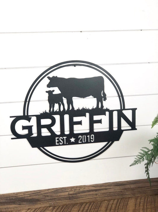 Custom Cow Calf Metal Sign - Personalized Metal Farm Signs - Metal Farm Signs - Farmer Gifts