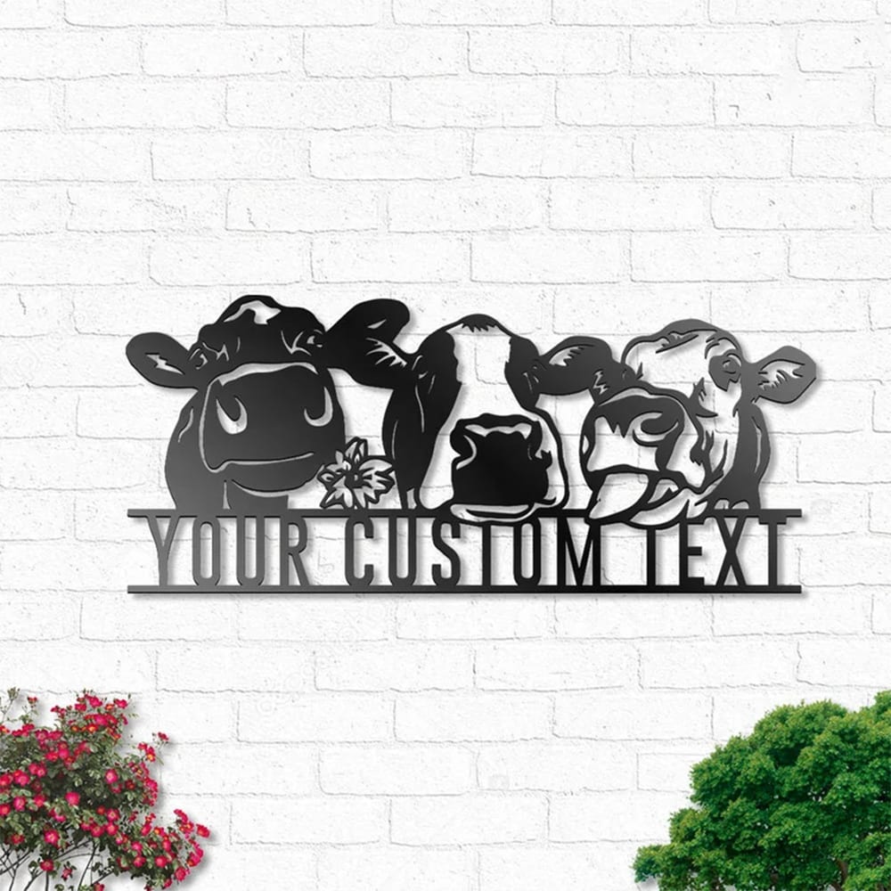 Custom Cow Farm Metal Wall Art - Personalized Cow Head Name Sign Decoration - Calf Farmhouse Outdoor Home Decor Heifer Funny