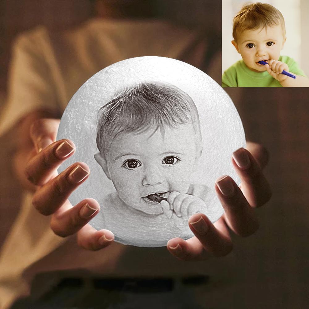 Custom Cute Baby Romantic Moon Lamp 3D Printing - 3D Lamp Gift for Baby - Baby Baptism Gift