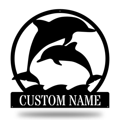 Custom Dancing Dolphins Metal Sign - Dancing Dolphins Monogram - Wall Decor Metal Art - Metal Signs For Home