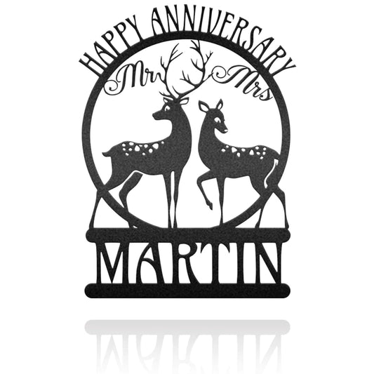 Custom Deer Couple Happy Anniversary Metal Sign - Deer Couple Metal Wall Art - Wedding Gift - Couple Metal Sign - Gift For Couple