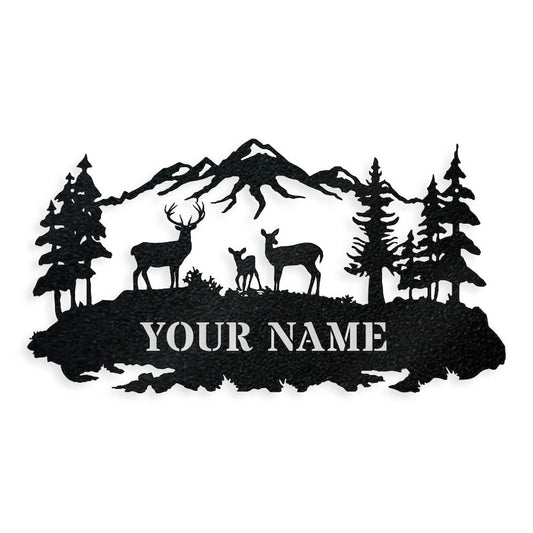 Custom Deer Family Outdoor Scene Metal Sign - Outdoor Decor Metal Wall Art - Gifts for Deer Lover