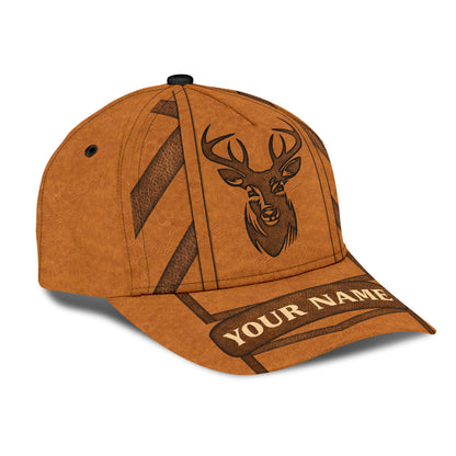 Custom Deer Hunting Classic Cap Hat Brown Leather Pattern Cap Hat