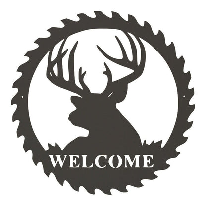 Custom Deer Sawblade Monogram Metal Sign - Outdoor Decor Metal Wall Art - Metal Signs For Home