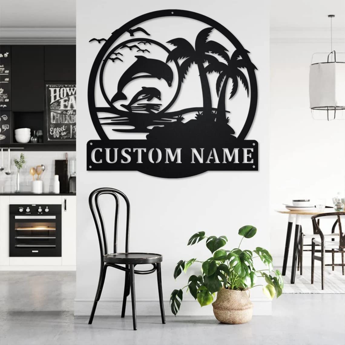 Custom Dolphin Beach Palm Tree Metal Wall Art - Personalized Metal Dolphin Sign - Outdoor Decor Metal Wall Art