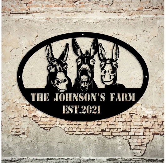 Custom Donkey Farm Metal Sign - Decor Donkey Ranch Sign - Personalized Metal Farm Signs - Metal Farm Signs - Farmer Gifts