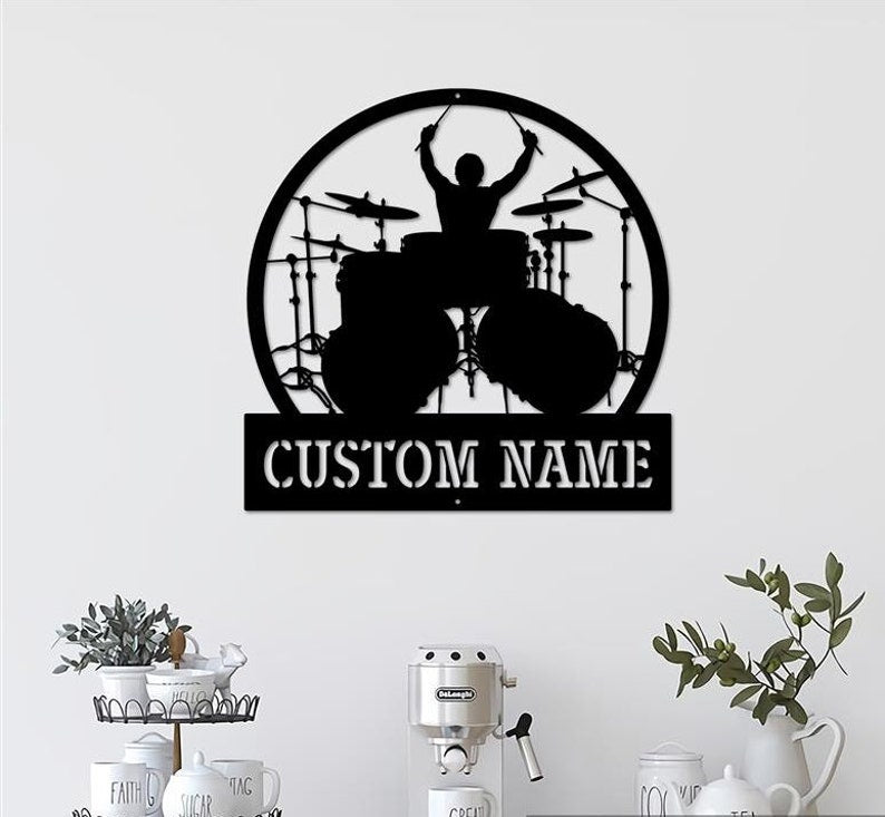 Custom Drummer Metal Wall Art - Personalized Drummer Name Sign - Outdoor Decor Metal Wall Art